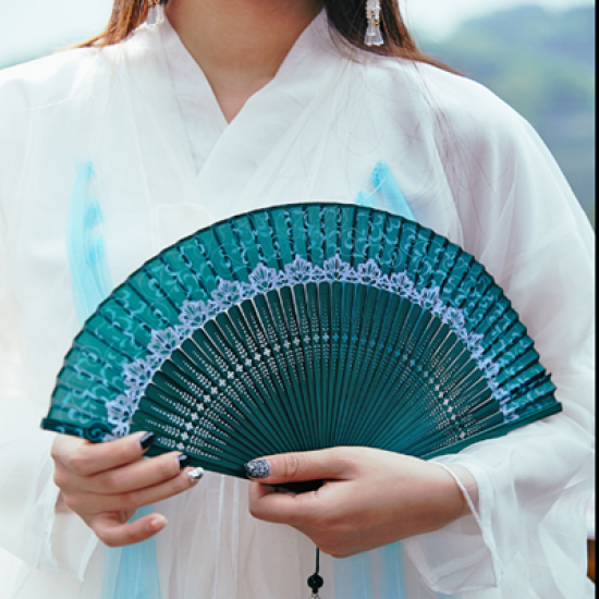 retro style Hanfu fan children's portable lace folding fan Chinese style summer portable compact tassel folding fan