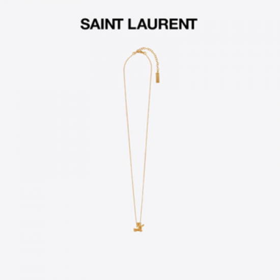 YSL/ Ms Saint Laurent gold letter twist pendant metal necklace